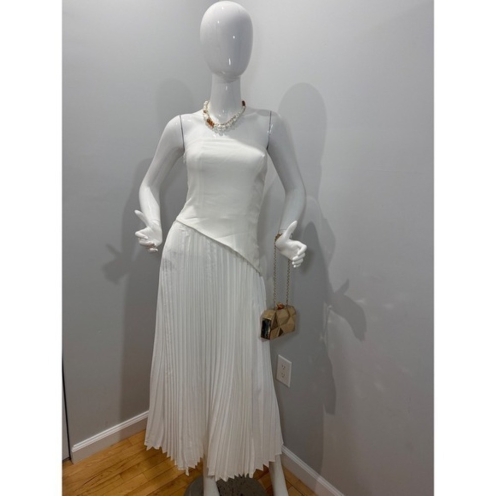 Commense White Strapless Pleated Maxi Dress with Slit - Elegant Party Cocktail - Picture 7 of 12